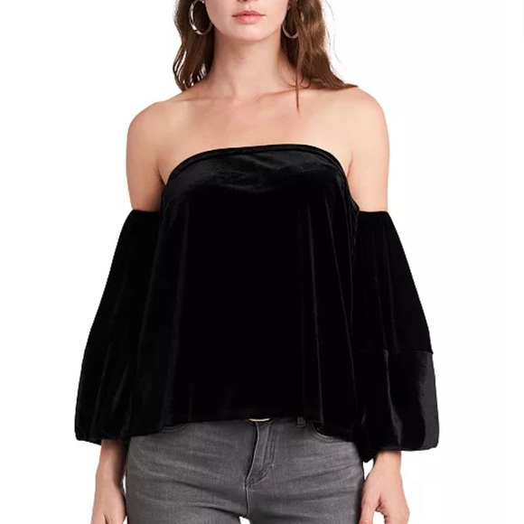 1 State Black Velvet Off Shoulder Top - Picture 2 of 5